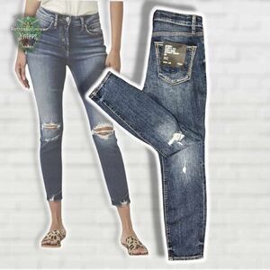Silver Jeans Co Avery Curvy Fit High Rise Skinny Crop Indigo Denim Power Stretch